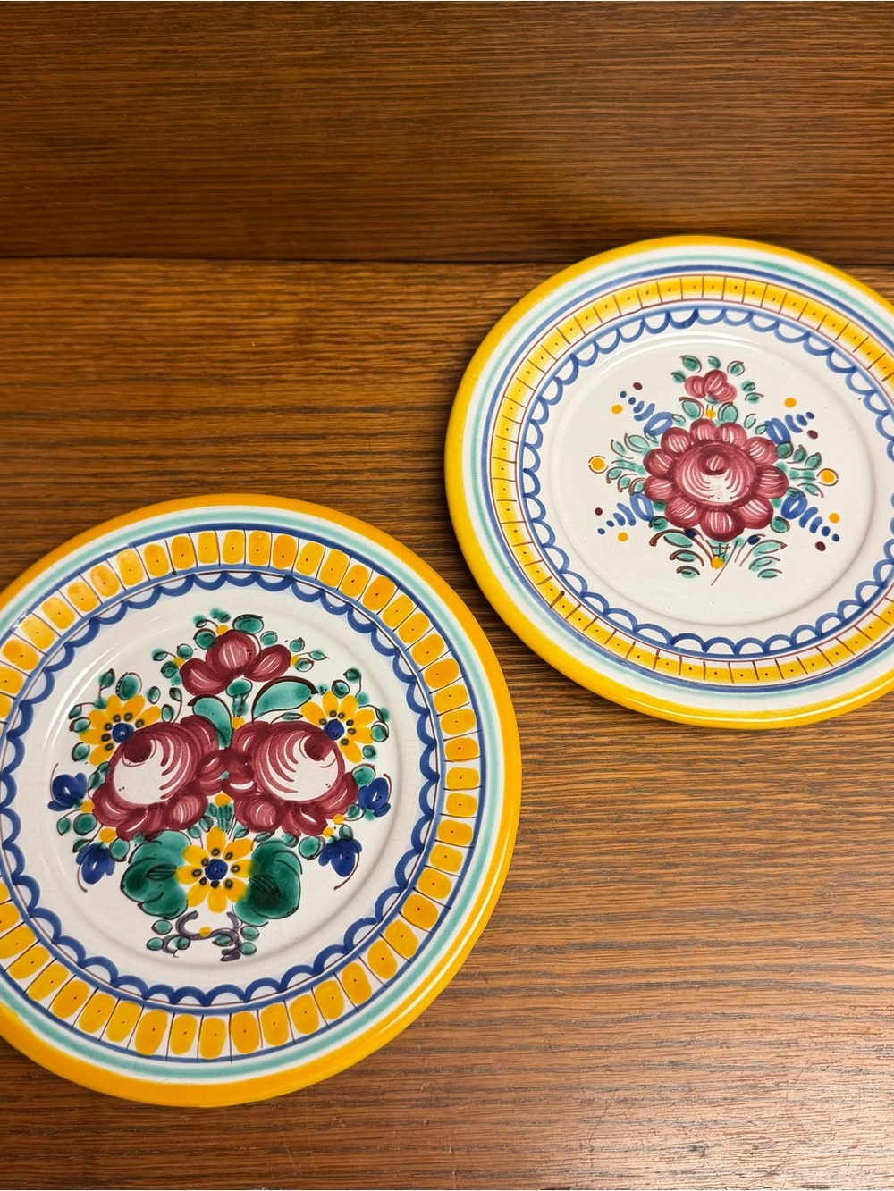 Hand-Painted Floral Set of 2 Ceramic Decorative Plates Czech Floral